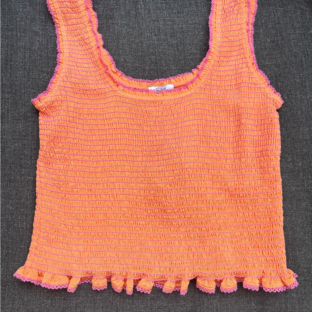 Rails Coral-Orange Smocked Tank with Pink Trim